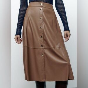 Zara Faux Leather Midi Skirt Size M